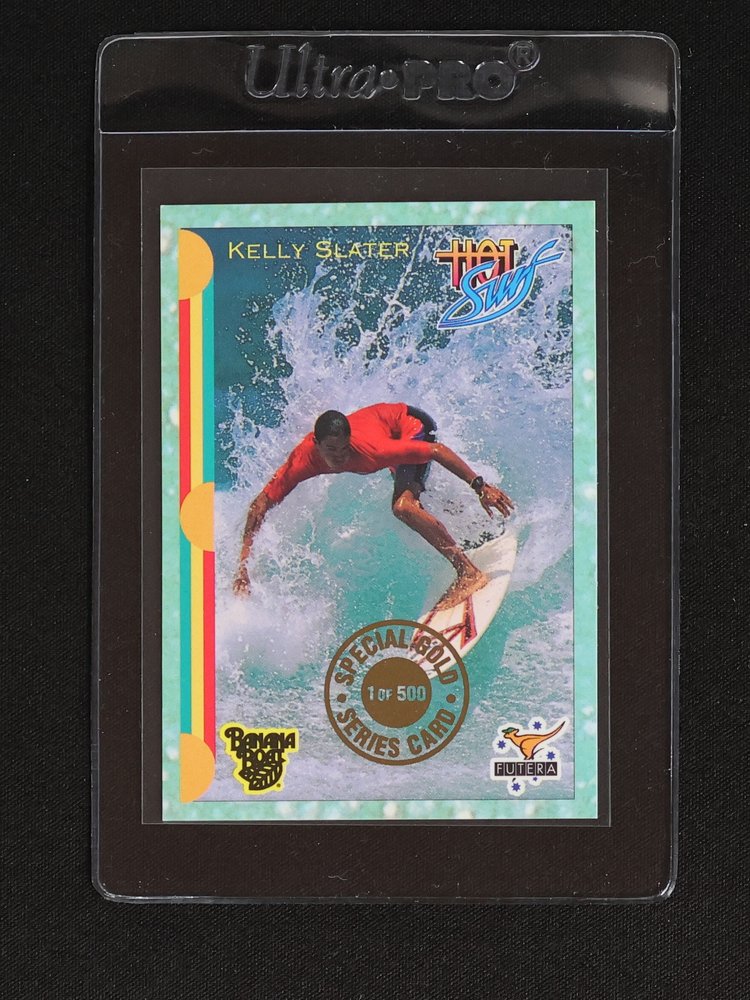 1993 Futera Hot Surf #1 Kelly Slater Special Gold Series Card — front