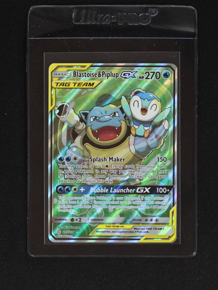 2019 Pokémon Cosmic Eclipse #215 Blastoise & Piplup GX — front