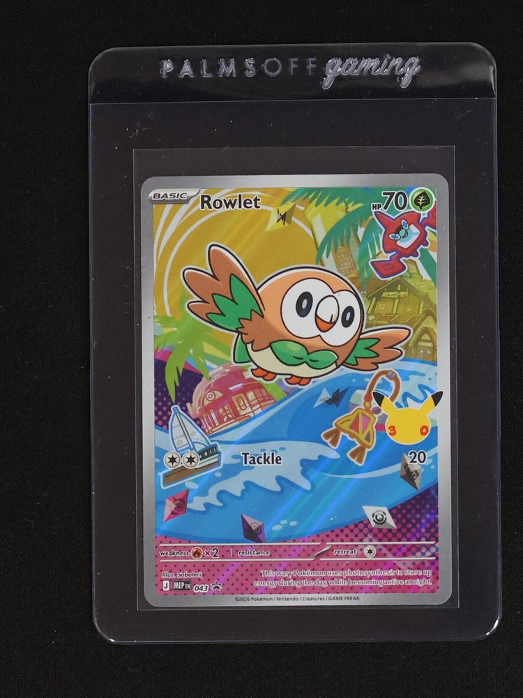 2026 Pokémon MEP 043 Rowlet First Partner Illustration Promo — front