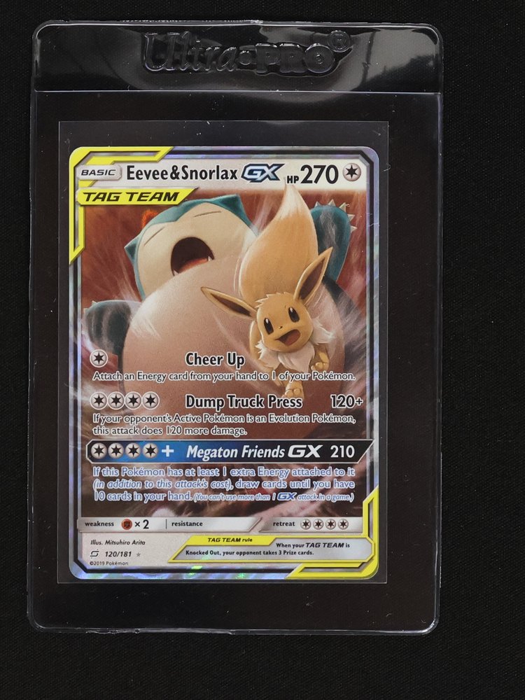 2019 Pokémon Team Up #120 Eevee & Snorlax GX — front