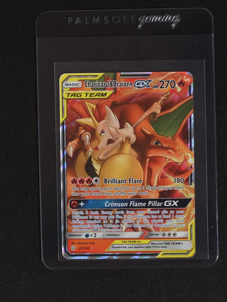 2019 Pokémon Cosmic Eclipse #22 Charizard & Braixen GX — front