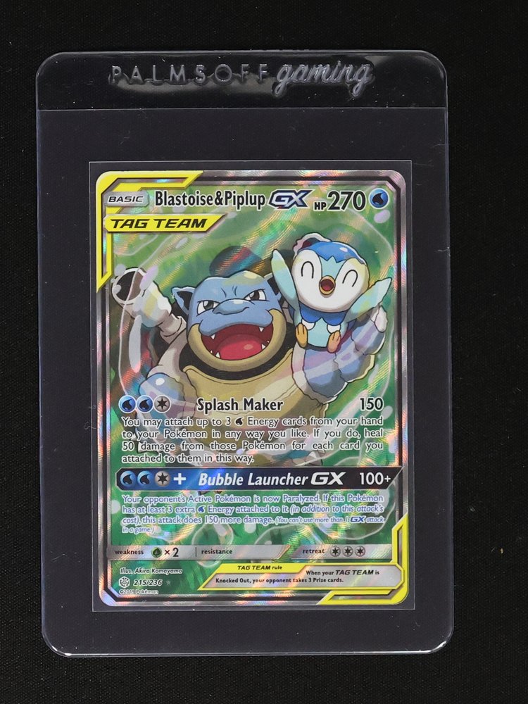 2019 Pokémon Cosmic Eclipse #215 Blastoise & Piplup GX — front