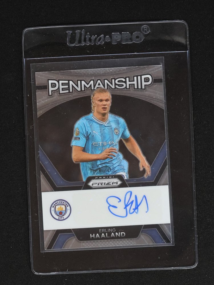 2023-24 Panini Prizm Premier League #P-EH Erling Haaland Penmanship Auto — front