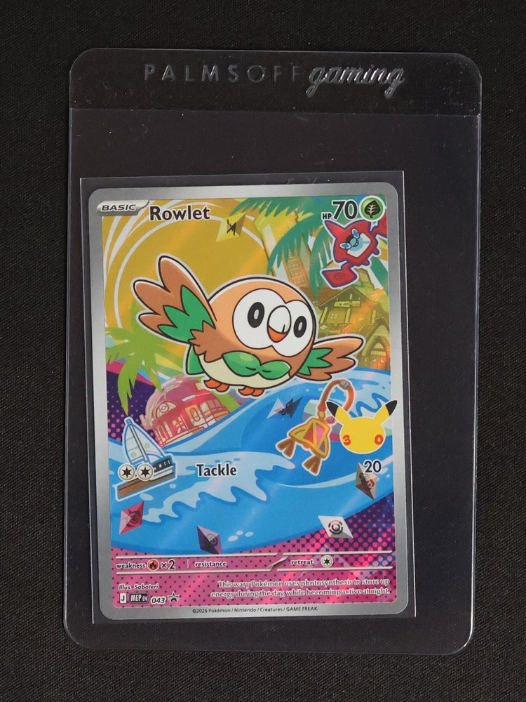 2026 Pokémon MEP #043 Rowlet First Partner Illustration Promo — front