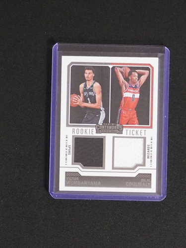 2023-24 Panini Contenders #RT2-FRN Victor Wembanyama / Bilal Coulibaly Rookie Ticket Dual Patch — front