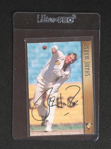 1996 VCA Bushrangers Shane Warne Cricket Card — front