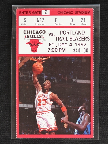1992 Chicago Bulls vs Portland Trail Blazers Ticket Stub Michael Jordan — front