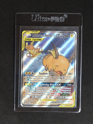 2019 Pokémon Unified Minds #221 Raichu & Alolan Raichu GX — front