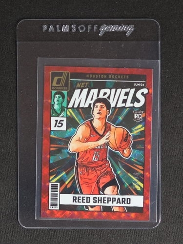 2024-25 Panini Donruss #15 Reed Sheppard Net Marvels Diamond Red Prizm Rookie — front