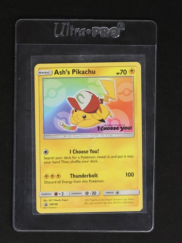 2017 Pokémon TCG SM108 Ash's Pikachu Black Star Promo — front