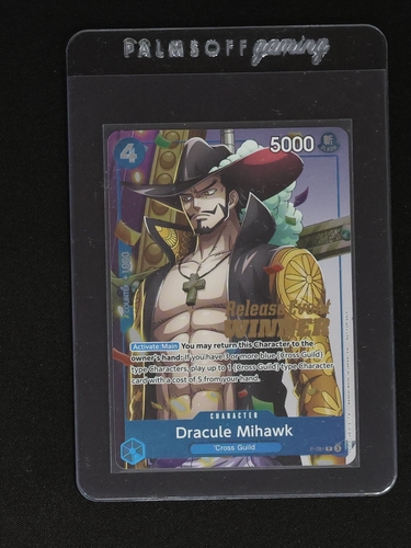 One Piece TCG P-081 Dracule Mihawk (OP11 Release Event Winner) — front